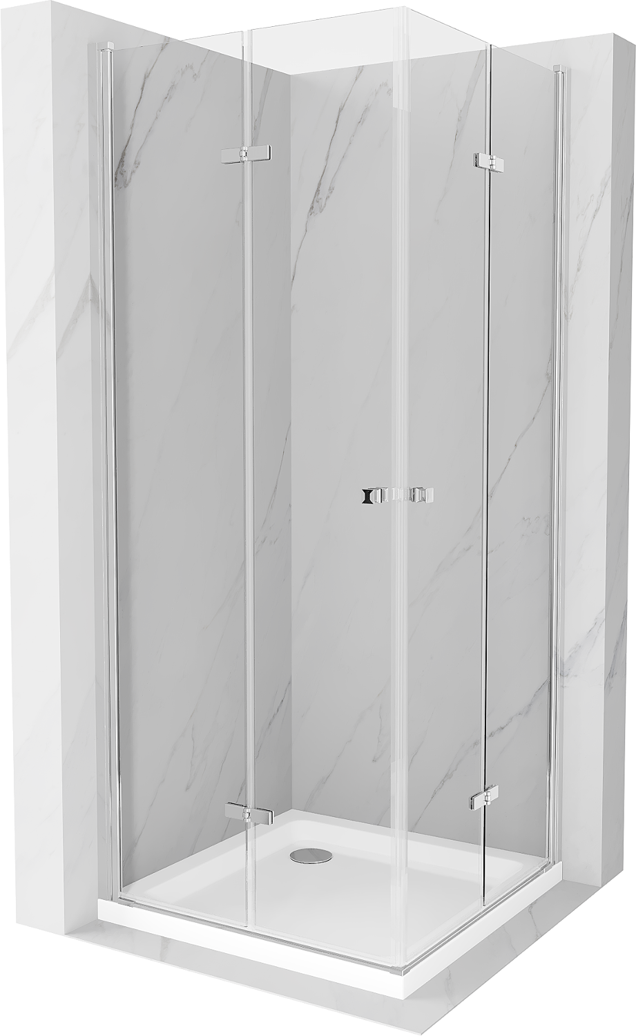 Mexen Lima Duo skládací sprchový kout 70 x 70 cm, Průhledné, Chromovaná + sprchová vanička Flat - 856-070-070-01-02-4010