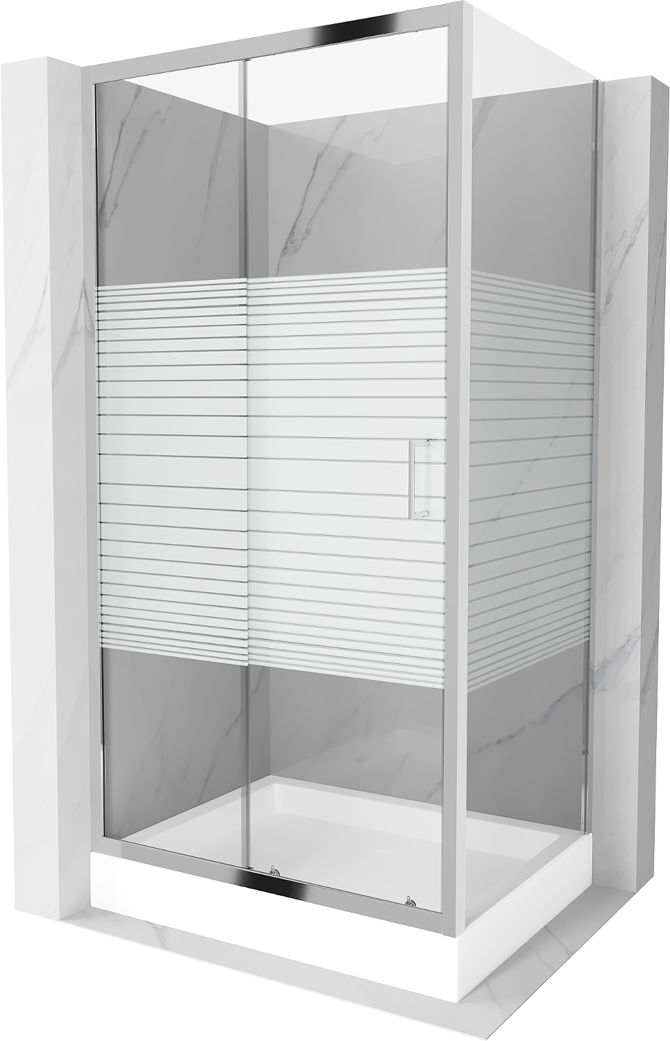Mexen Apia rozsouvací sprchový kout 120 x 90 cm, Pruhy, Chromovaná + sprchová vanička Rio - 840-120-090-01-20-4510