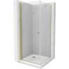 Mexen Pretoria sprchový kout s otočnými dveřmi 70 x 70 cm, Průhledné, Zlatá + sprchová vanička Flat - 852-070-070-50-00-4010