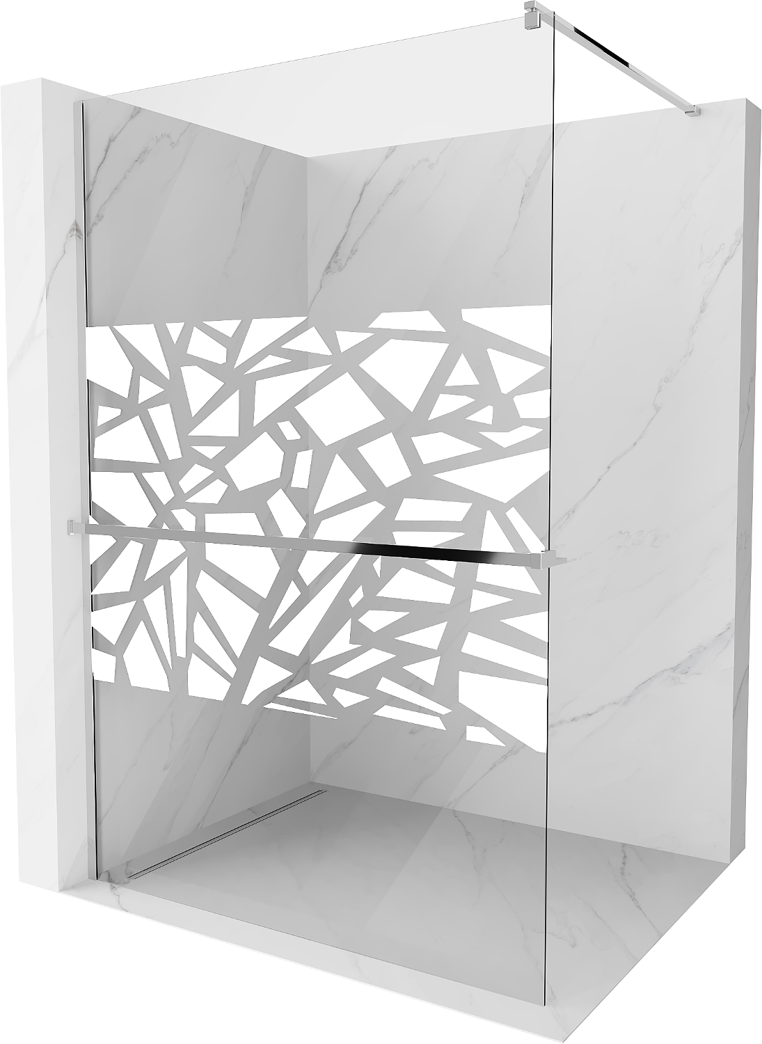 Mexen Kioto+ sprchová zástěna s poličkou a kolejnicí 70 x 200 cm, Průhledné/Bílý vzor 8 mm, Chromovaná - 800-070-121-01-85