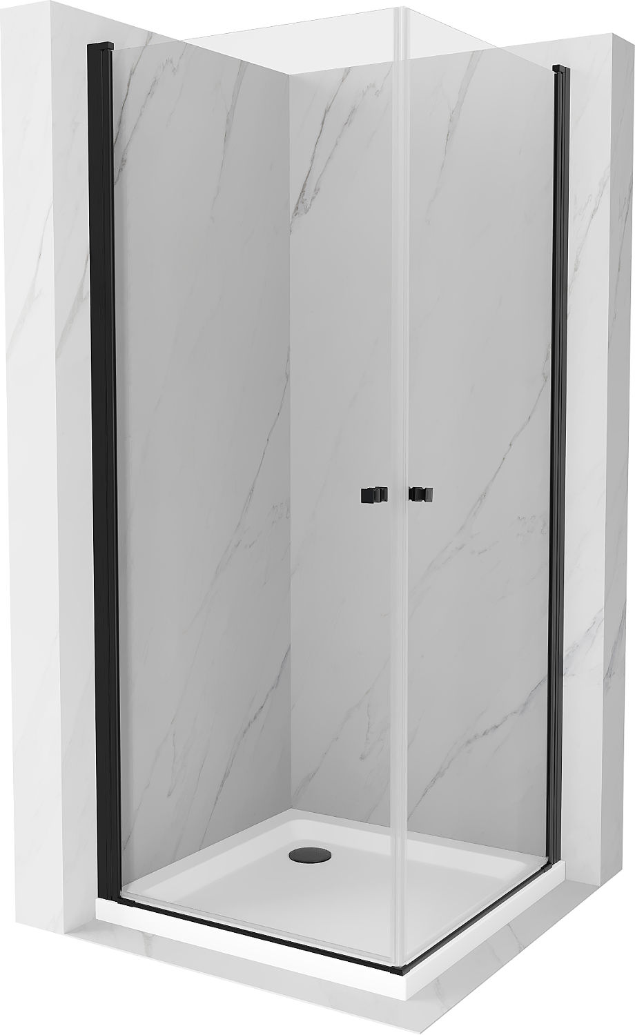 Mexen Pretoria Duo sprchový kout s otočnými dveřmi 80 x 80 cm, Průhledné, Černá + sprchová vanička Flat - 852-080-080-70-02-4010