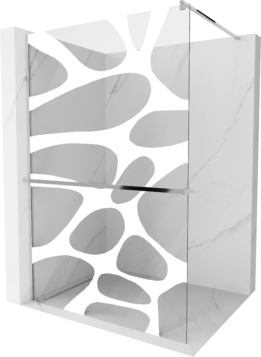 Mexen Kioto+ sprchová zástěna s poličkou a kolejnicí 80 x 200 cm, Bílý vzor 8 mm, Chromovaná - 800-080-121-01-97