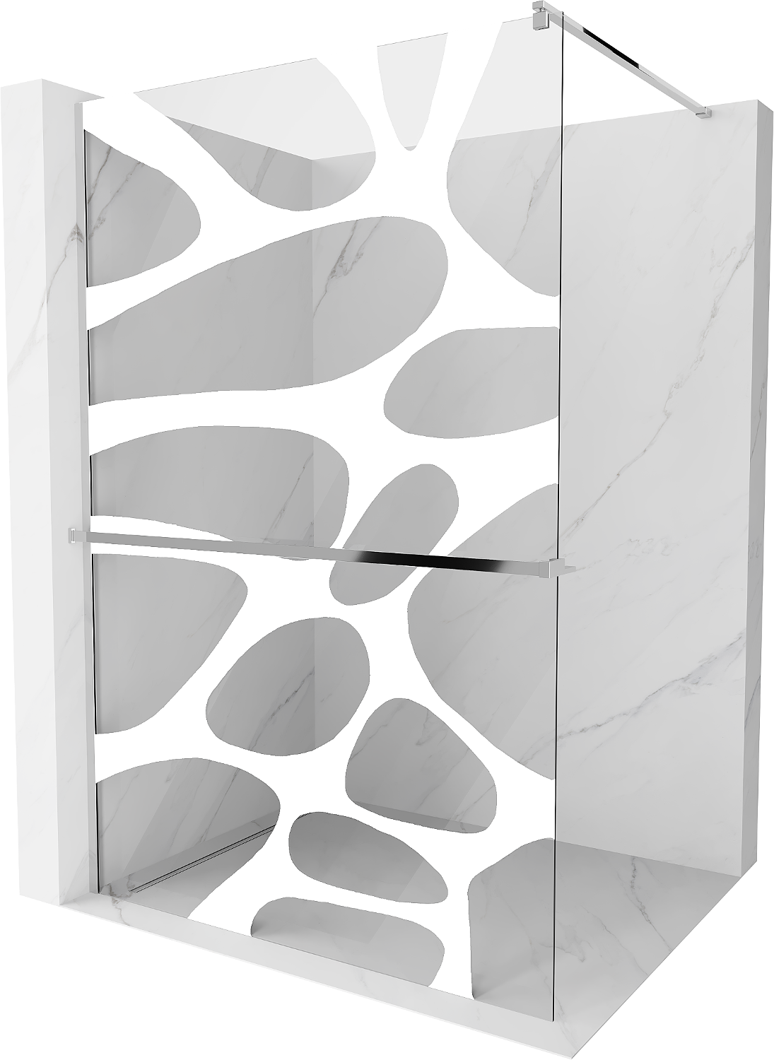 Mexen Kioto+ sprchová zástěna s poličkou a kolejnicí 100 x 200 cm, Bílý vzor 8 mm, Chromovaná - 800-100-121-01-97