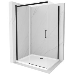 Mexen Omega rozsouvací sprchový kout 130 x 90 cm, Průhledné, Černá + sprchová vanička Flat, Bílá - 825-130-090-70-00-4010B