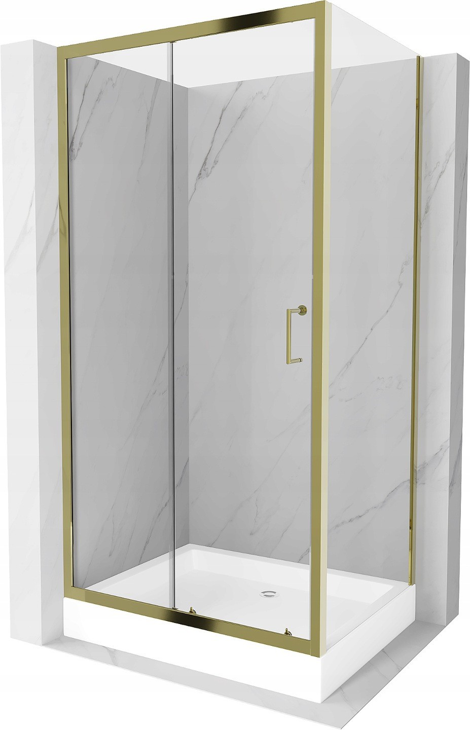 Mexen Apia rozsouvací sprchový kout 100 x 80 cm, Průhledné, Zlatá + sprchová vanička Rio - 840-100-080-50-00-4510