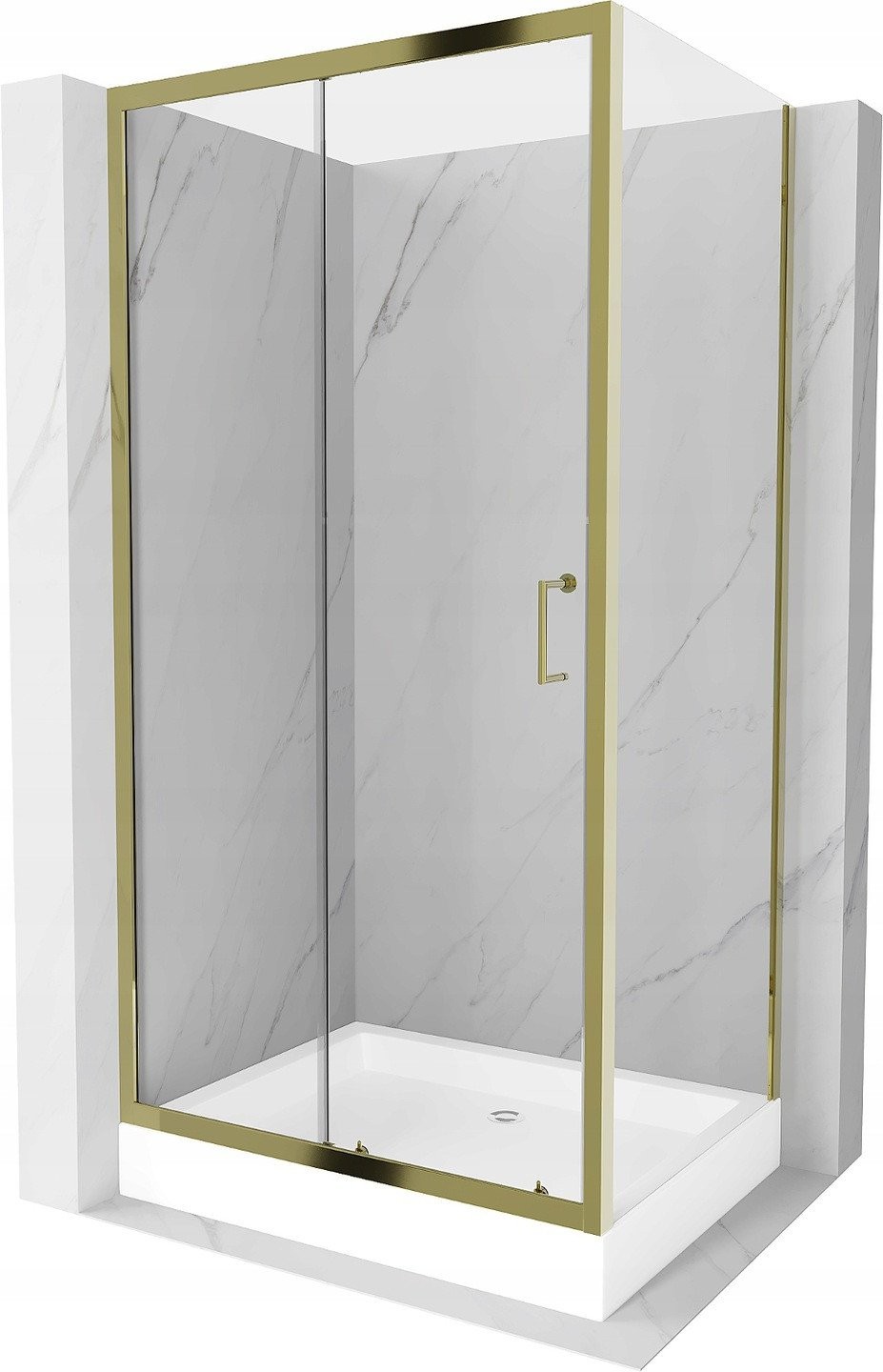 Mexen Apia rozsouvací sprchový kout 120 x 90 cm, Průhledné, Zlatá + sprchová vanička Rio - 840-120-090-50-00-4510