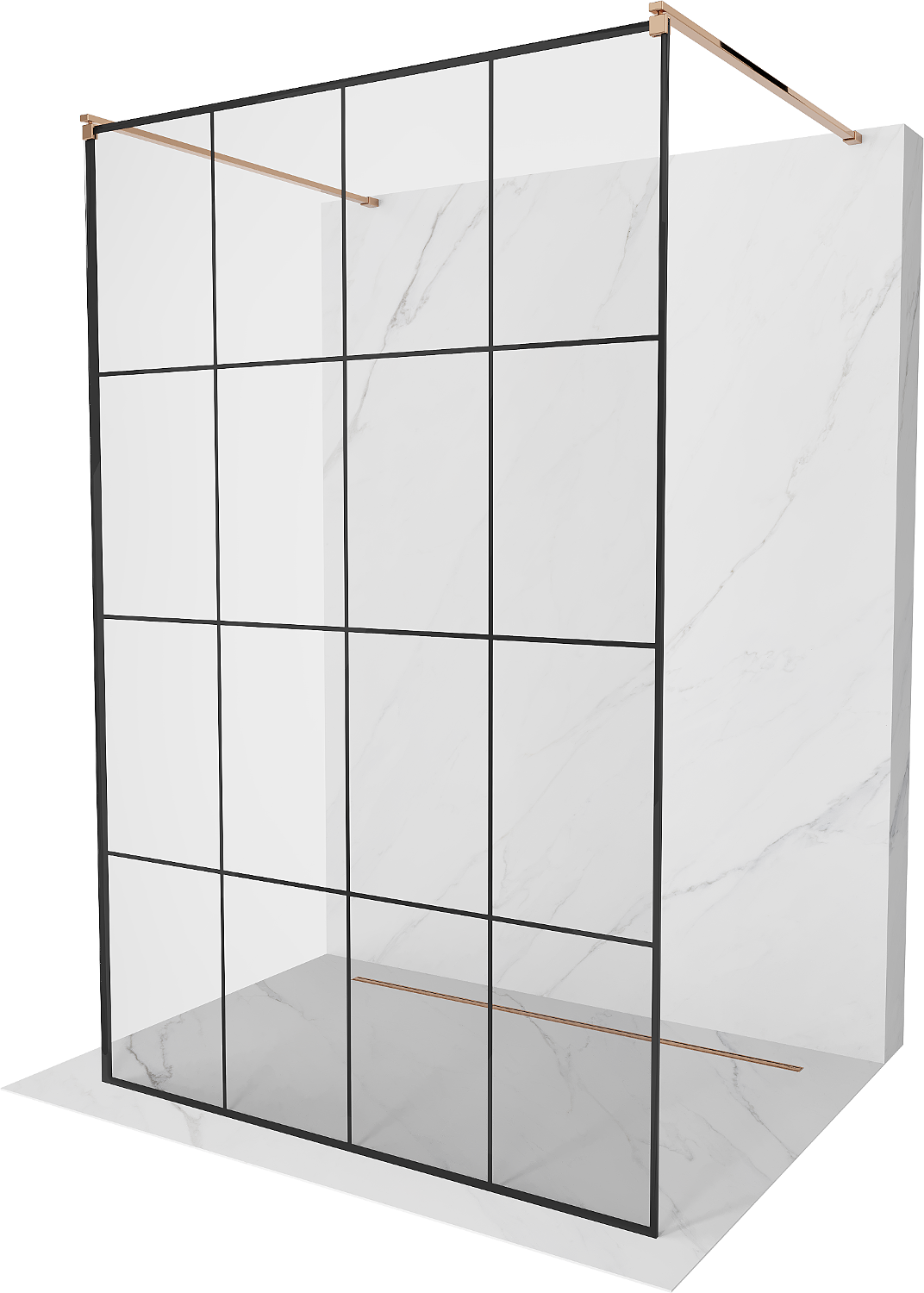 Mexen Kioto volně stojící sprchová zástěna 130 x 200 cm, Průhledné/Černý vzor 8 mm, Zlatorůžová - 800-130-002-60-77