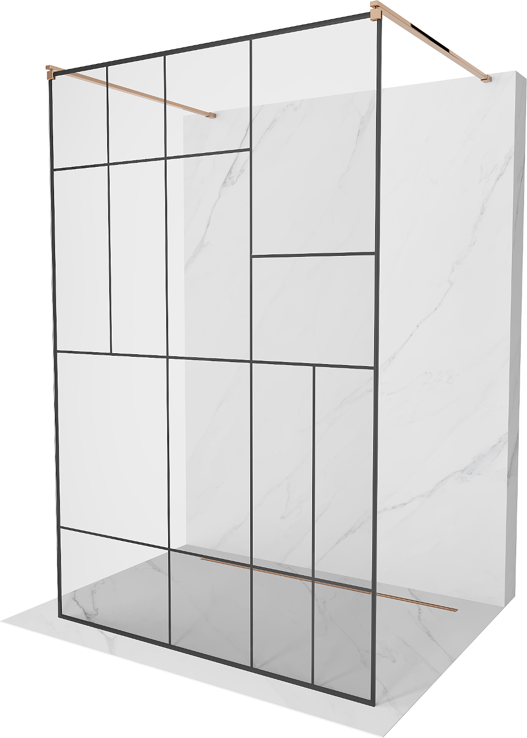 Mexen Kioto volně stojící sprchová zástěna 100 x 200 cm, Průhledné/Černý vzor 8 mm, Zlatorůžová - 800-100-002-60-78