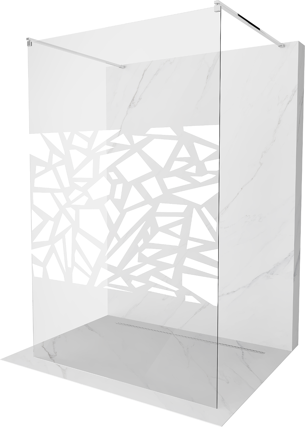 Mexen Kioto volně stojící sprchová zástěna 100 x 200 cm, Průhledné/Bílý vzor 8 mm, Chromovaná - 800-100-002-01-85