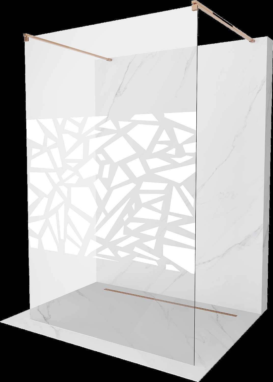 Mexen Kioto volně stojící sprchová zástěna 110 x 200 cm, Průhledné/Bílý vzor 8 mm, Zlatorůžová - 800-110-002-60-85