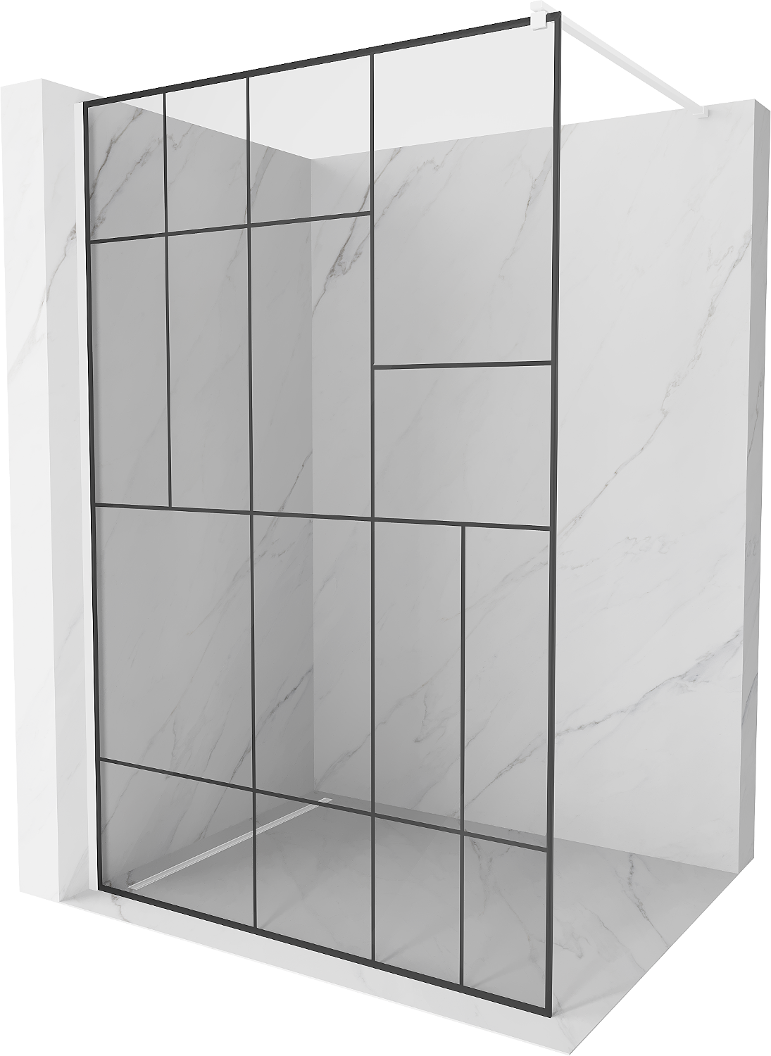 Kioto sprchová zástěna 110 x 200 cm, Průhledné/Černý vzor 8 mm, Bílá - 800-110-101-20-78