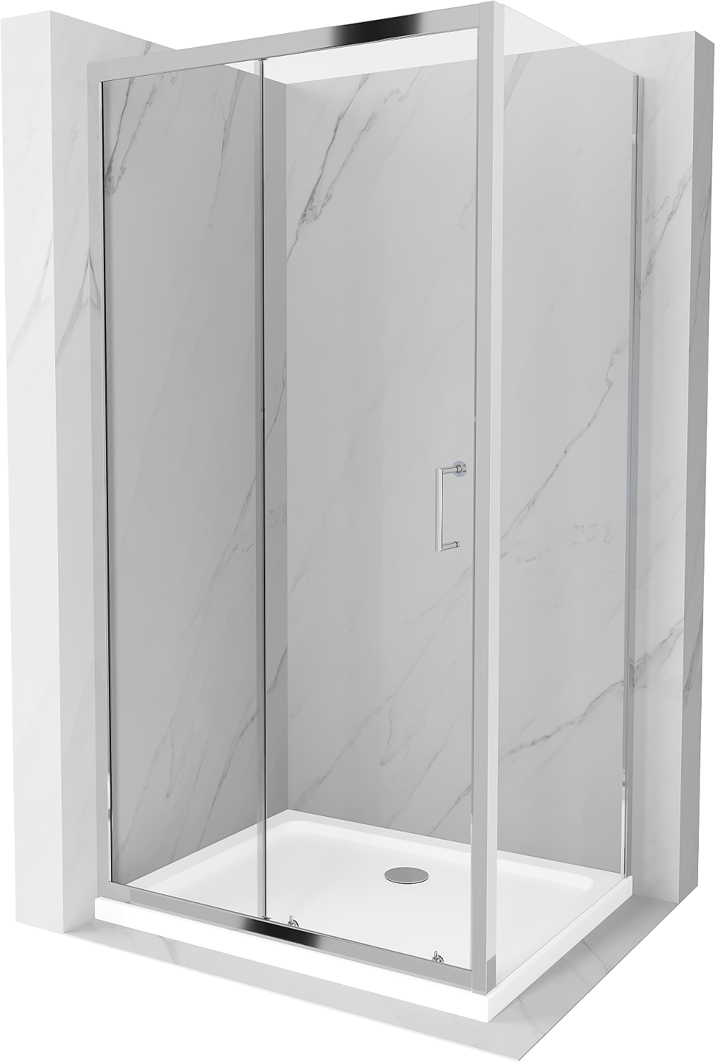 Mexen Apia rozsouvací sprchový kout 90 x 70 cm, Průhledné, Chromovaná + sprchová vanička Flat - 840-090-070-01-00-4010