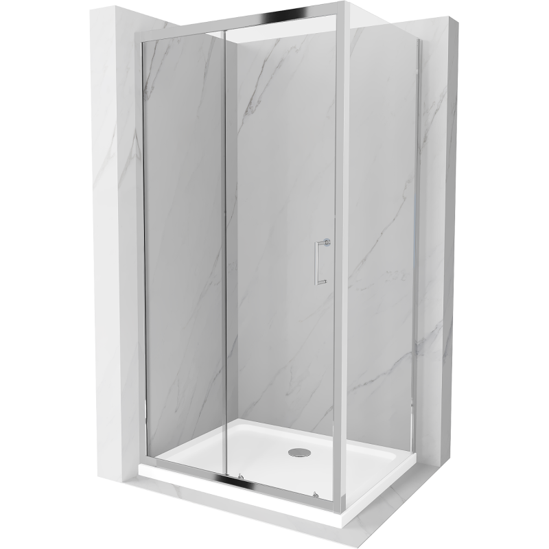 Mexen Apia rozsouvací sprchový kout 100 x 80 cm, Průhledné, Chromovaná + sprchová vanička Flat - 840-100-080-01-00-4010