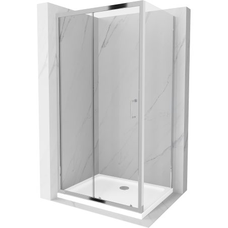 Mexen Apia rozsouvací sprchový kout 130 x 70 cm, Průhledné, Chromovaná + sprchová vanička Flat - 840-130-070-01-00-4010