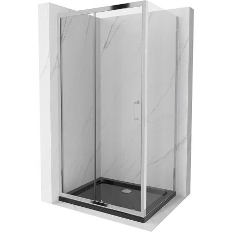 Mexen Apia rozsouvací sprchový kout 100 x 90 cm, Průhledné, Chromovaná + sprchová vanička Flat, Černá - 840-100-090-01-00-4070