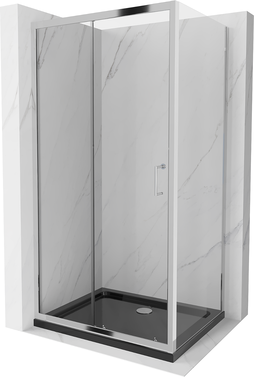 Mexen Apia rozsouvací sprchový kout 110 x 90 cm, Průhledné, Chromovaná + sprchová vanička Flat, Černá - 840-110-090-01-00-4070
