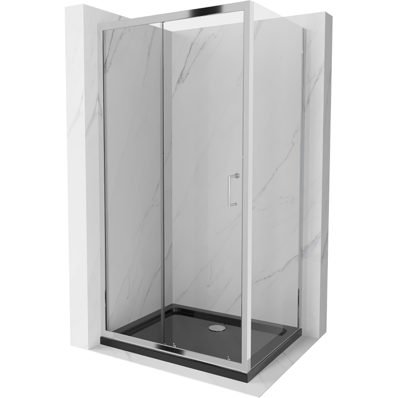 Mexen Apia rozsouvací sprchový kout 130 x 80 cm, Průhledné, Chromovaná + sprchová vanička Flat, Černá - 840-130-080-01-00-4070