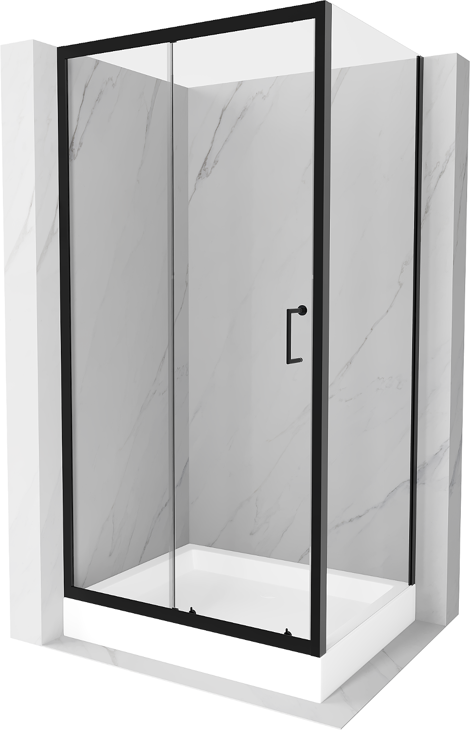Mexen Apia rozsouvací sprchový kout 120 x 90 cm, Průhledné, Černá + sprchová vanička Rio - 840-120-090-70-00-4510
