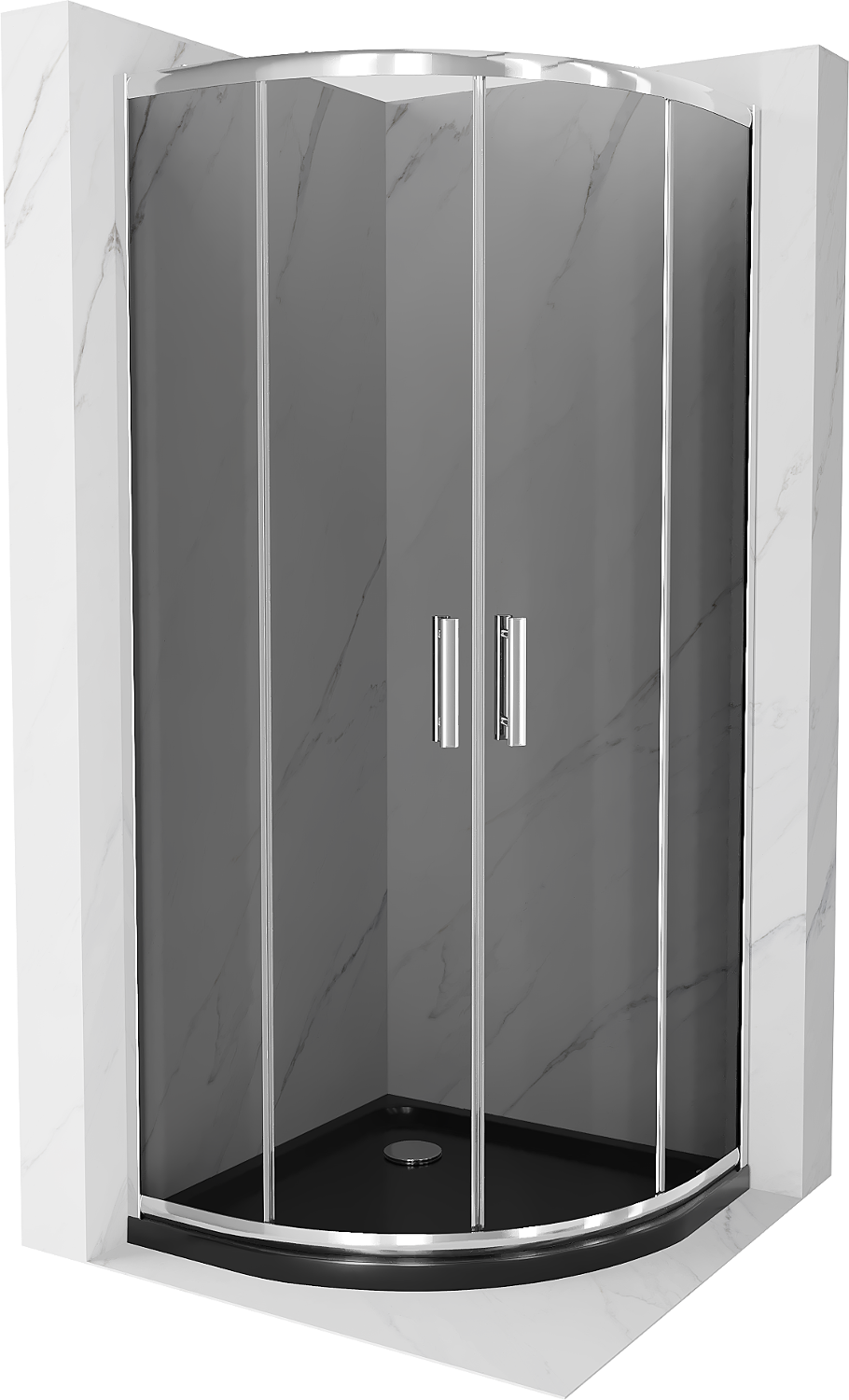 Mexen Rio půlkruhový sprchový kout 90 x 90 cm, Grafitově černá, Chromovaná + sprchová vanička Flat, Černá - 863-090-090-01-40-41