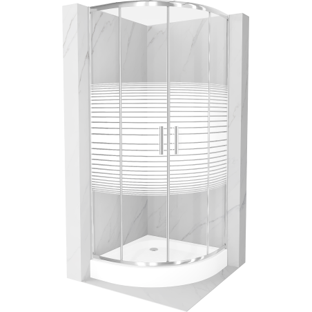 Mexen Rio půlkruhový sprchový kout 80 x 80 cm, Pruhy, Chromovaná + sprchová vanička Rio, Bílá - 863-080-080-01-20-4710
