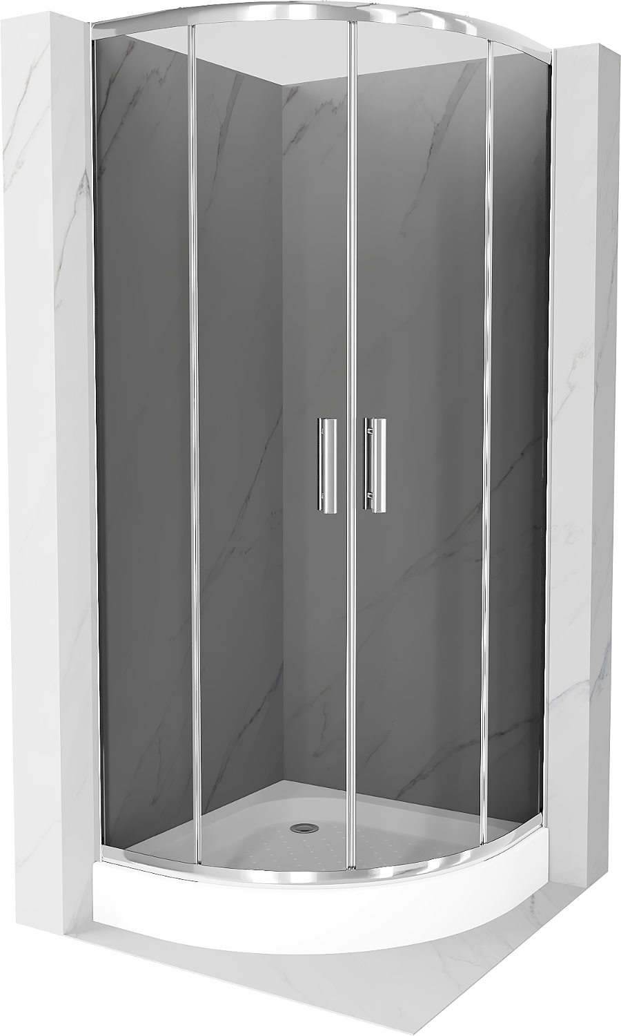 Mexen Rio půlkruhový sprchový kout 90 x 90 cm, Grafitově černá, Chromovaná + sprchová vanička Rio, Bílá - 863-090-090-01-40-4710
