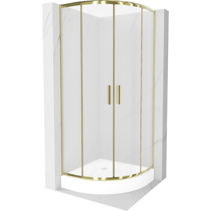 Mexen Rio půlkruhový sprchový kout 70 x 70 cm, Vzor jinovatky, Zlatá + sprchová vanička Rio, Bílá - 863-070-070-50-30-4710