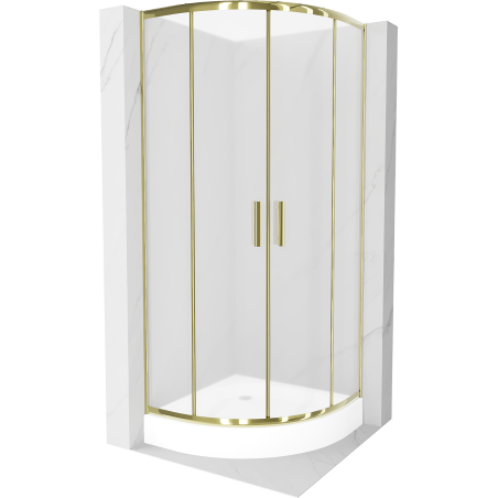 Mexen Rio půlkruhový sprchový kout 90 x 90 cm, Vzor jinovatky, Zlatá + sprchová vanička Rio, Bílá - 863-090-090-50-30-4710