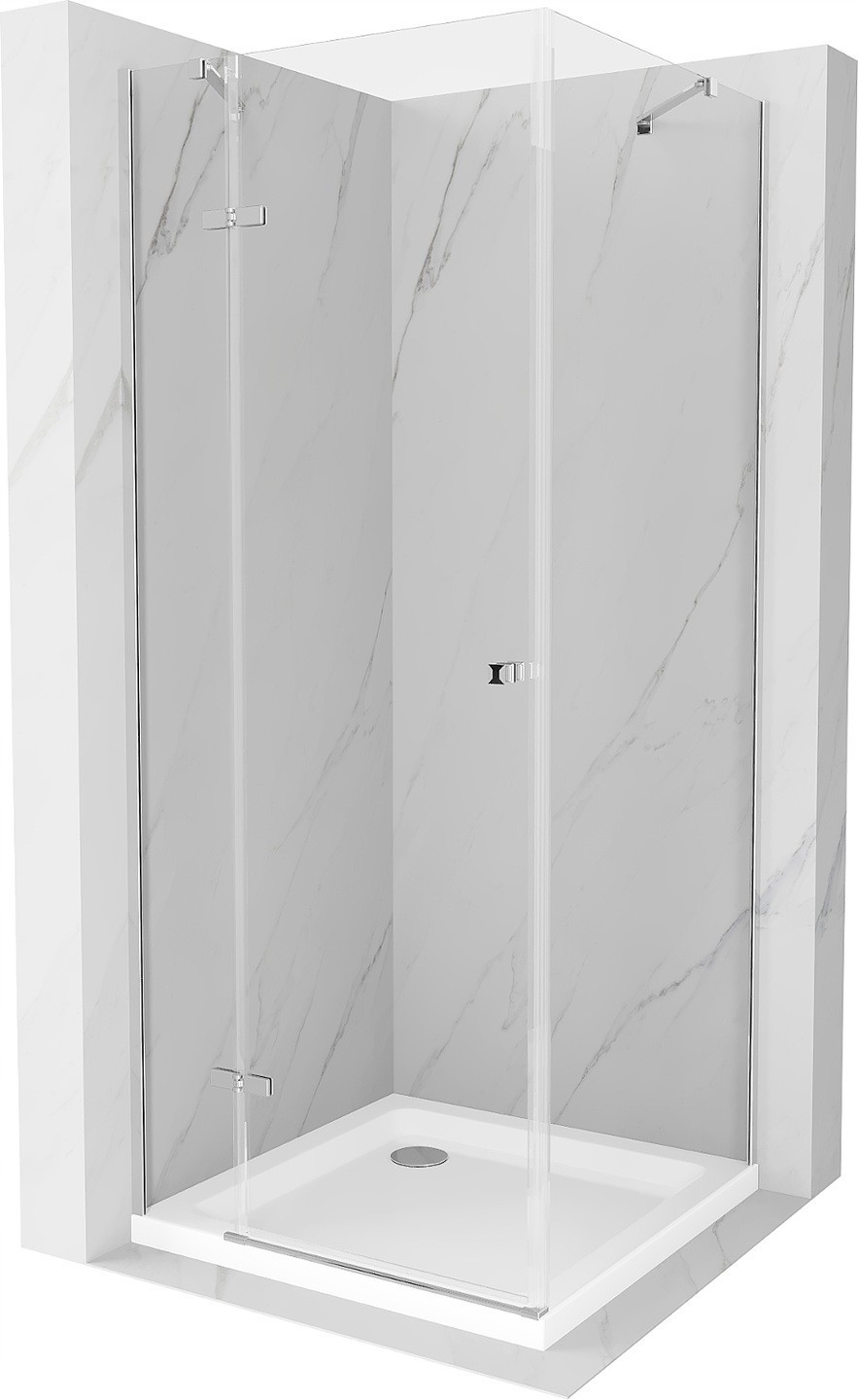 Mexen Roma sprchový kout s otočnými dveřmi 80 x 80 cm, Průhledné, Chromovaná + sprchová vanička Flat - 854-080-080-01-00-4010