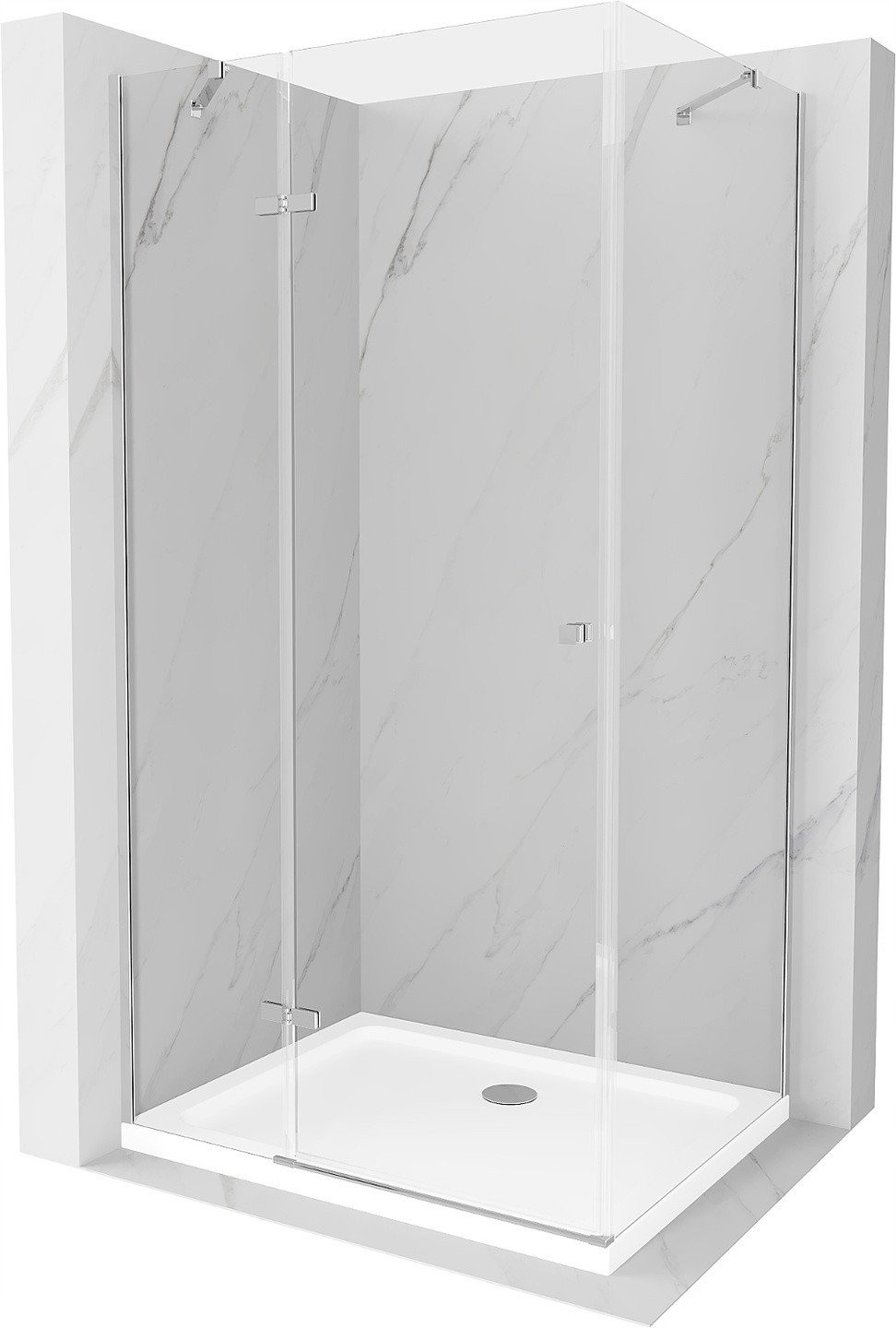 Mexen Roma sprchový kout s otočnými dveřmi 80 x 100 cm, Průhledné, Chromovaná + sprchová vanička Flat - 854-080-100-01-00-4010