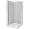 Mexen Roma Duo sprchový kout s otočnými dveřmi 80 x 80 cm, Průhledné, Zlatá + sprchová vanička Flat - 854-080-080-50-02-4010G