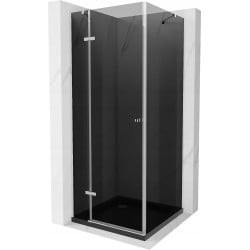 Mexen Roma sprchový kout s otočnými dveřmi 80 x 80 cm, Grafitově černá, Chromovaná + sprchová vanička Flat, Černá - 854-080-080-