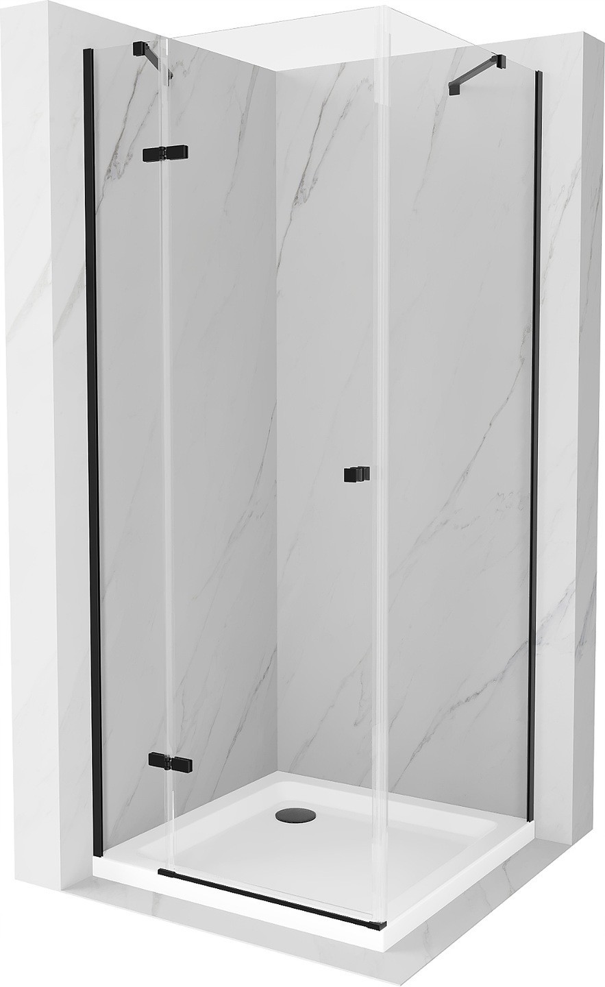 Mexen Roma sprchový kout s otočnými dveřmi 70 x 70 cm, Průhledné, Černá + sprchová vanička Flat, Bílá - 854-070-070-70-00-4010B