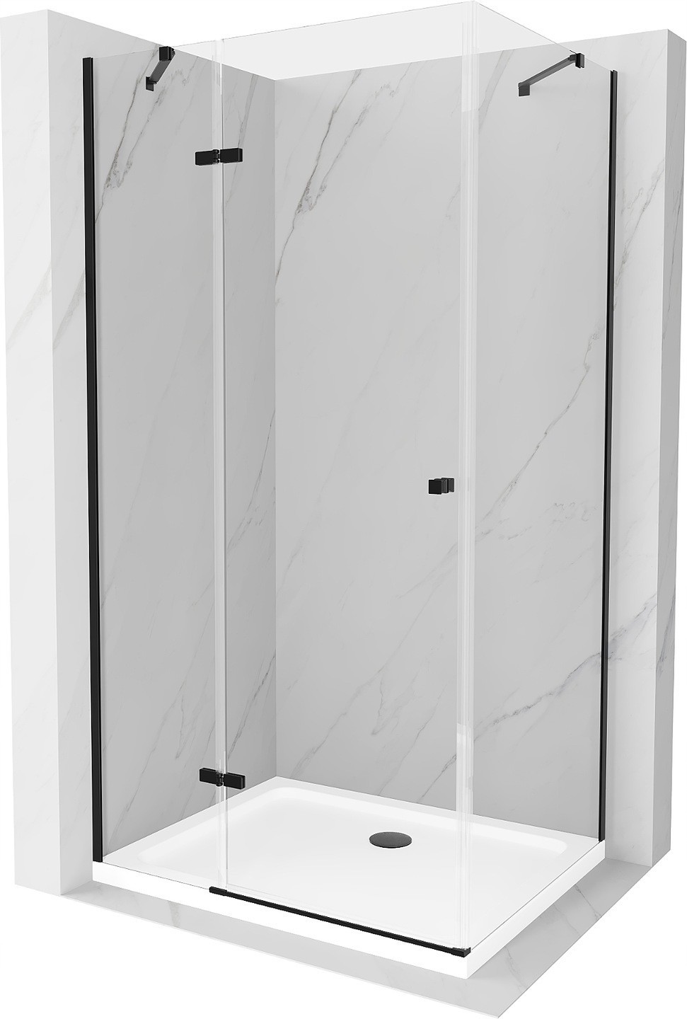 Mexen Roma sprchový kout s otočnými dveřmi 100 x 80 cm, Průhledné, Černá + sprchová vanička Flat, Bílá - 854-100-080-70-00-4010B