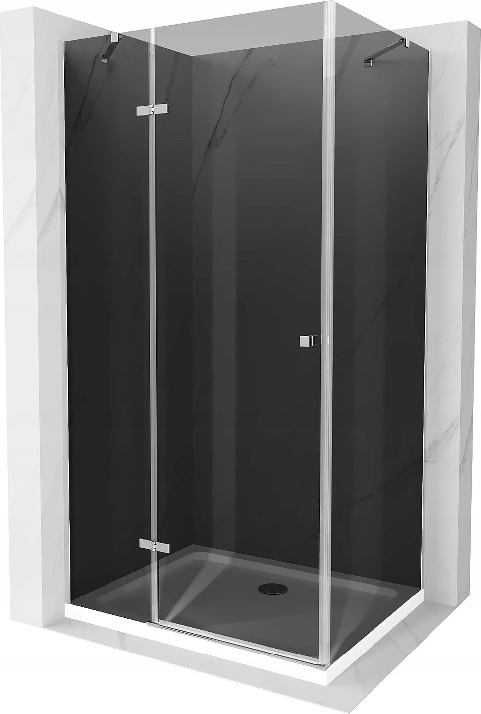 Mexen Roma sprchový kout s otočnými dveřmi 70 x 80 cm, Grafitově černá, Chromovaná + sprchová vanička Flat, Bílá - 854-070-080-0