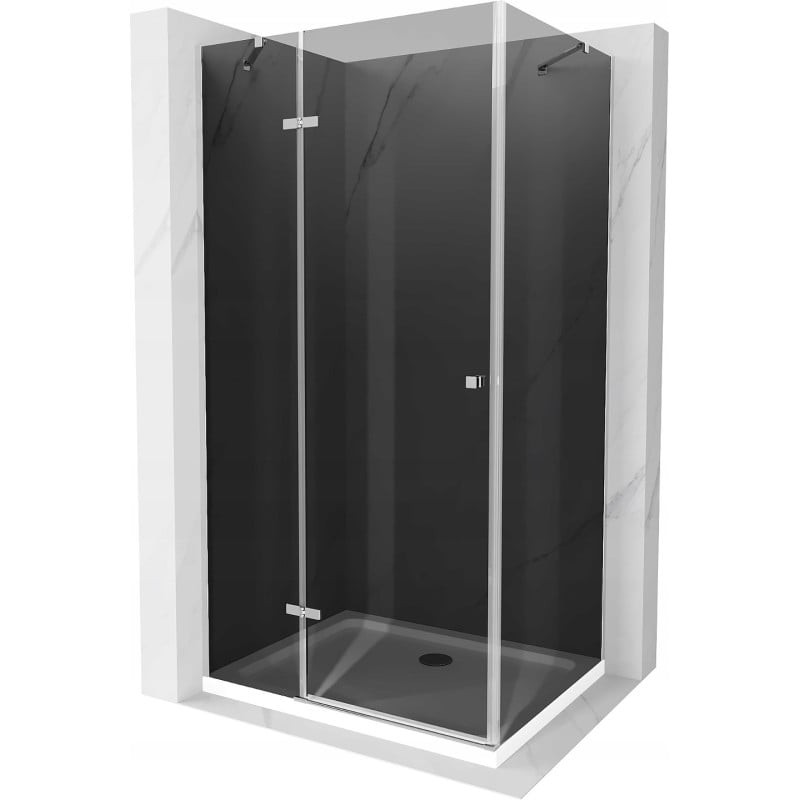 Mexen Roma sprchový kout s otočnými dveřmi 90 x 100 cm, Grafitově černá, Chromovaná + sprchová vanička Flat, Bílá - 854-090-100-