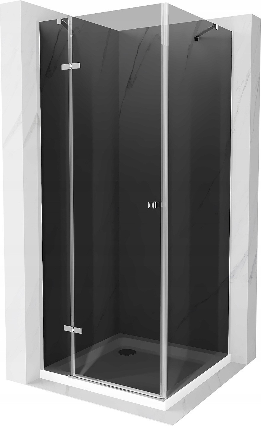 Mexen Roma sprchový kout s otočnými dveřmi 100 x 100 cm, Grafitově černá, Chromovaná + sprchová vanička Flat, Bílá - 854-100-100