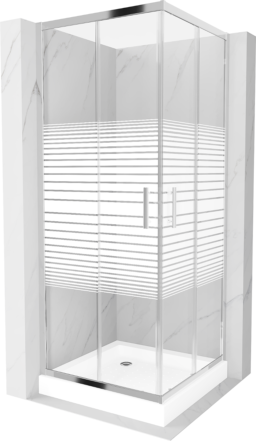 Mexen Rio čtvercový sprchový kout 80 x 80 cm, Pruhy, Chromovaná + sprchová vanička Rio, Bílá - 860-080-080-01-20-4510