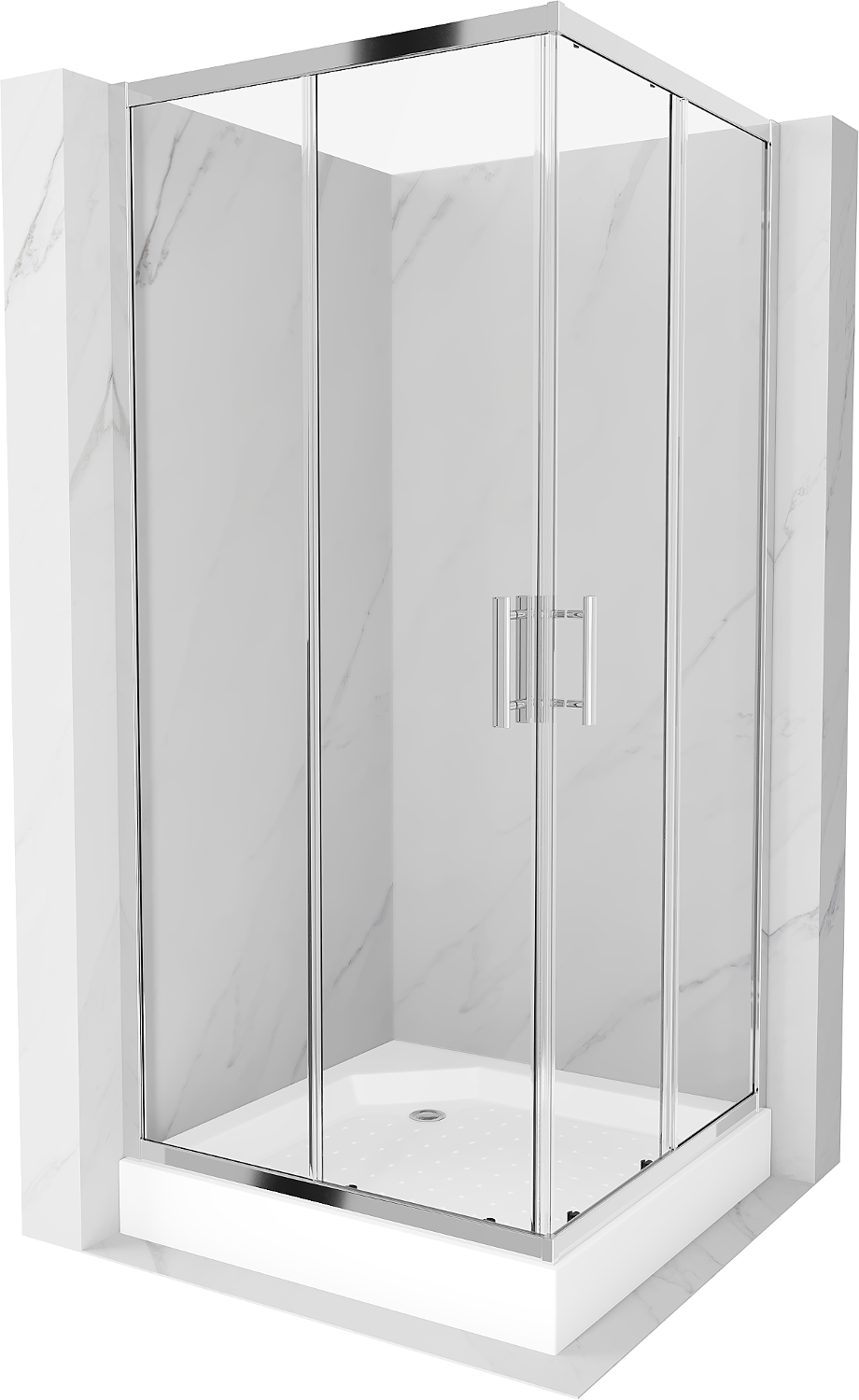 Mexen Rio čtvercový sprchový kout 90 x 90 cm, Průhledné, Chromovaná + sprchová vanička Rio, Bílá - 860-090-090-01-00-4510
