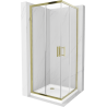 Mexen Rio čtvercový sprchový kout 80 x 80 cm, Průhledné, Zlatá + sprchová vanička Flat, Bílá - 860-080-080-50-00-4010G