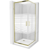 Mexen Rio čtvercový sprchový kout 80 x 80 cm, Pruhy, Zlatá + sprchová vanička Flat, Bílá - 860-080-080-50-20-4010G
