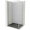 Mexen Pretoria sprchový kout s otočnými dveřmi 70 x 90 cm, průhledné, Zlatá+ vanička do sprchového kouta Flat, Černá - 852-070-0