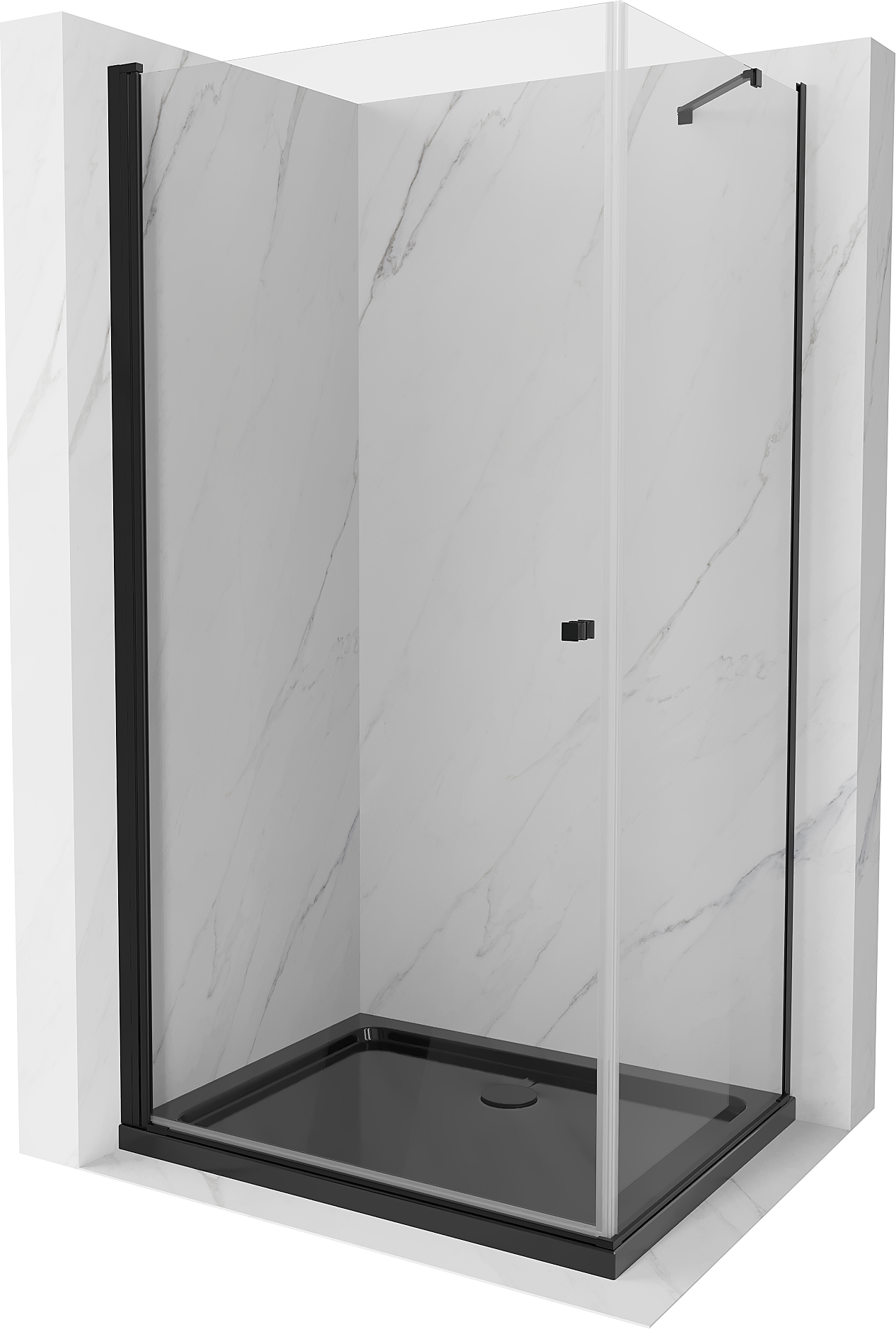 Mexen Pretoria sprchový kout s otočnými dveřmi 90 x 110 cm, průhledné, Černá + vanička do sprchového kouta Flat, Černá - 852-090