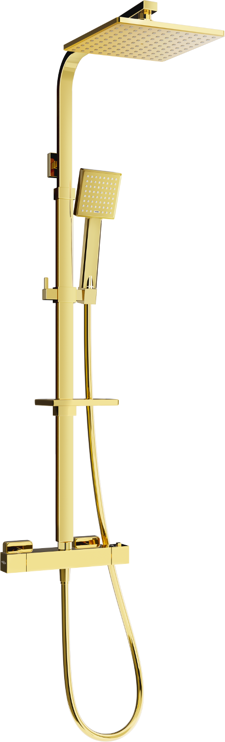 Mexen CQ45 odkrytý sprchový set s dešťovou sprchovou hlavicí a termostatickou sprchovou baterií, Zlatá - 772504595-50