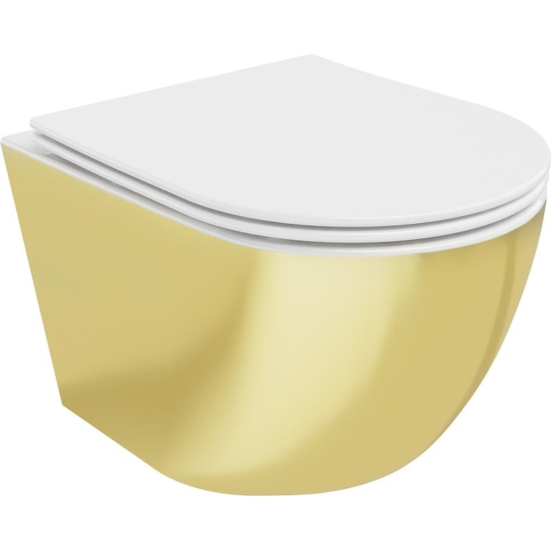Mexen Lena WC mísa Rimless s pomalu padající deskou slim, duroplast, bílá/Zlatá- 30224006