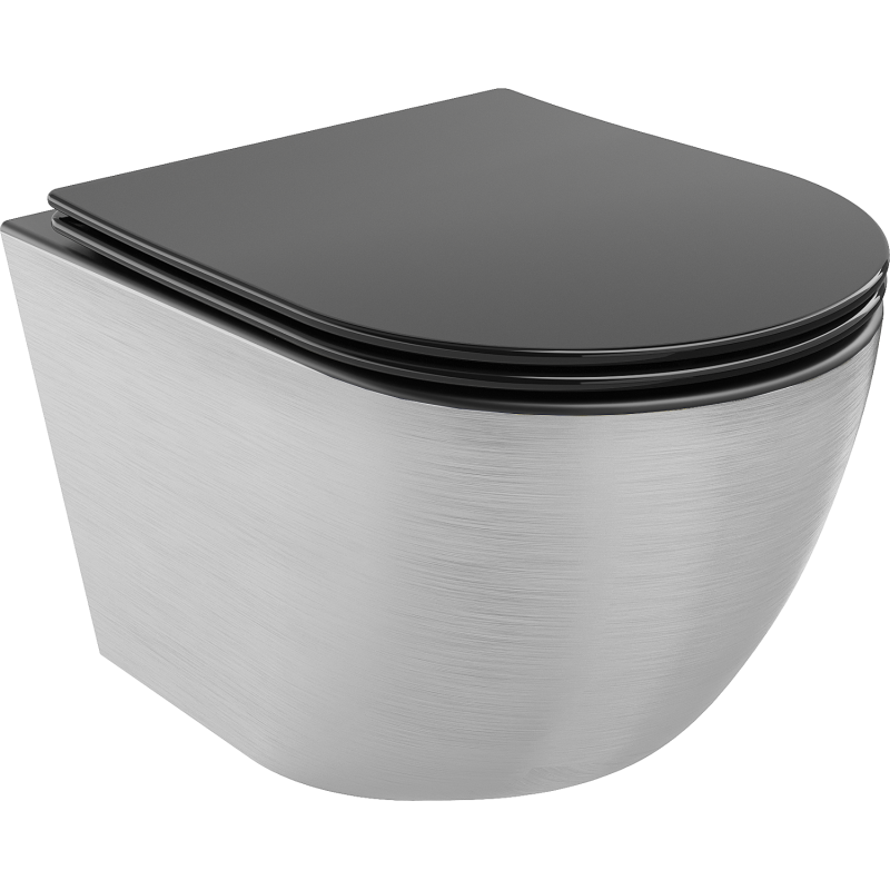 Mexen Lena WC mísa bez okraje s pomalu klesající deskou slim, duroplast, černá matná/stříbrný vzor linie - 30224073