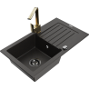 Mexen Pablo 1-miskový granitový dřez s odkapávačem a kuchyňskou baterií Rita, Černá/Zlatá kovová- 6510-75-670300-50-B