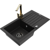 Mexen Pablo 1-miskový granitový dřez s odkapávačem a kuchyňskou baterií Rita, Černá - 6510-77-670300-50-B