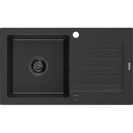 Mexen Pablo 1-miskový granitový dřez s odkapávačem 752 x 436 mm, Černá/Stříbrná kovová, sifon Černá - 6510751010-73-B
